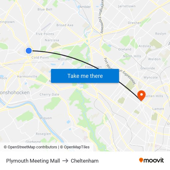 Plymouth Meeting Mall to Cheltenham map