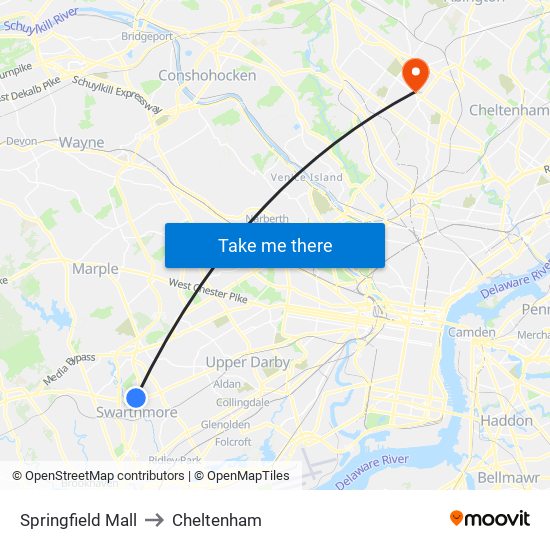 Springfield Mall to Cheltenham map