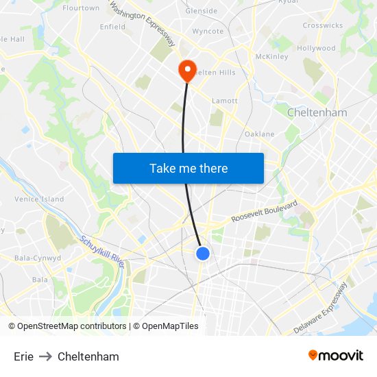 Erie to Cheltenham map