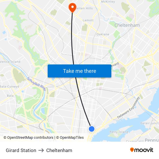 Girard Station to Cheltenham map