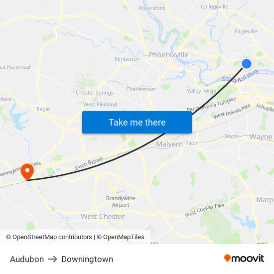 Audubon to Downingtown map