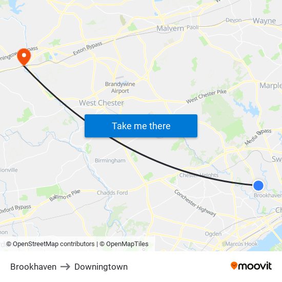 Brookhaven to Downingtown map