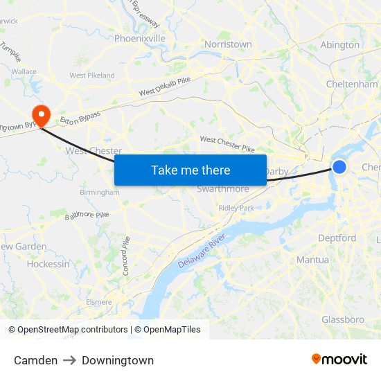 Camden to Downingtown map