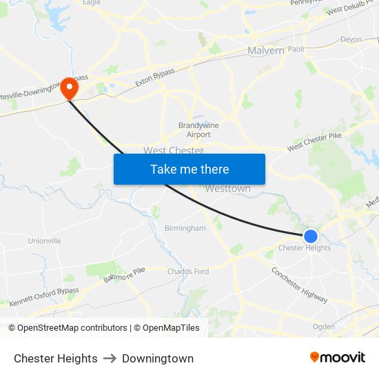 Chester Heights to Downingtown map