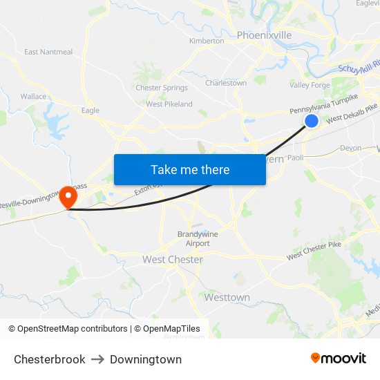 Chesterbrook to Downingtown map