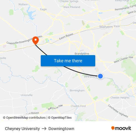 Cheyney University to Downingtown map
