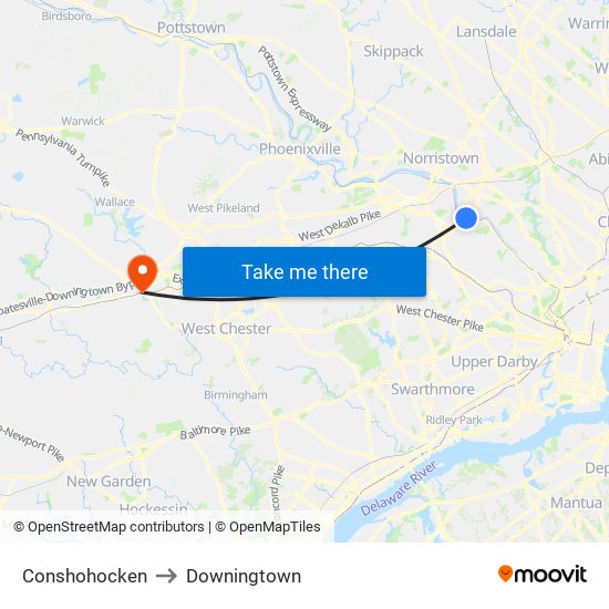 Conshohocken to Downingtown map