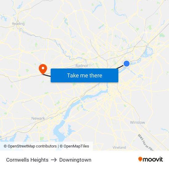 Cornwells Heights to Downingtown map