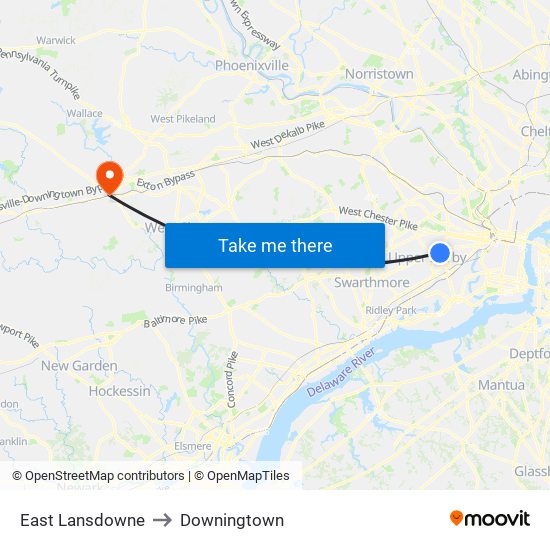 East Lansdowne to Downingtown map