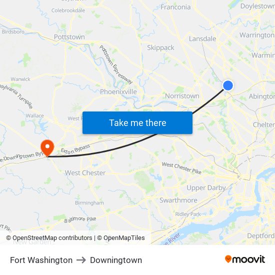 Fort Washington to Downingtown map