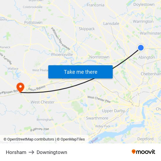 Horsham to Downingtown map