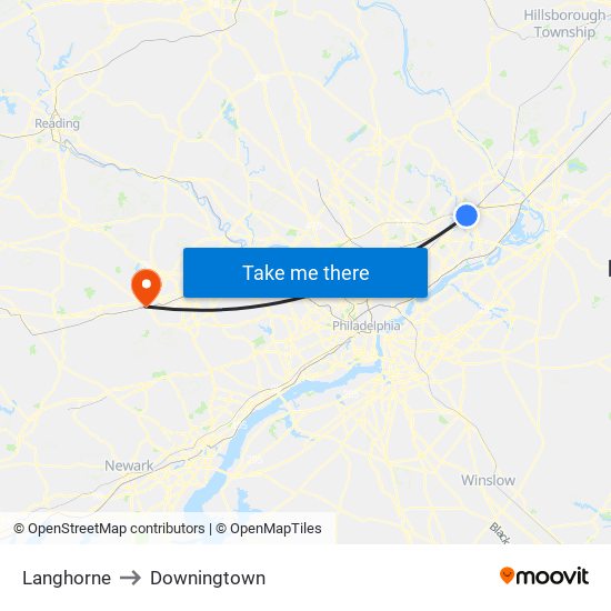 Langhorne to Downingtown map