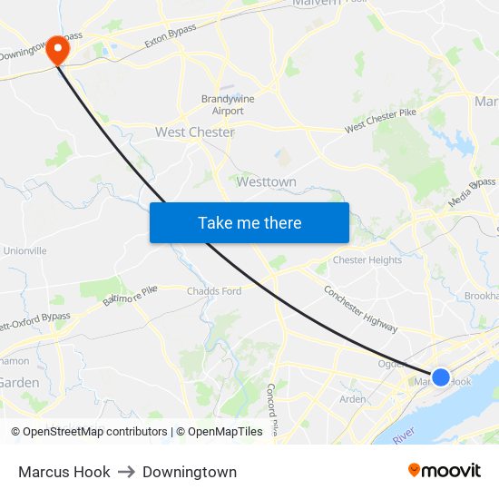 Marcus Hook to Downingtown map