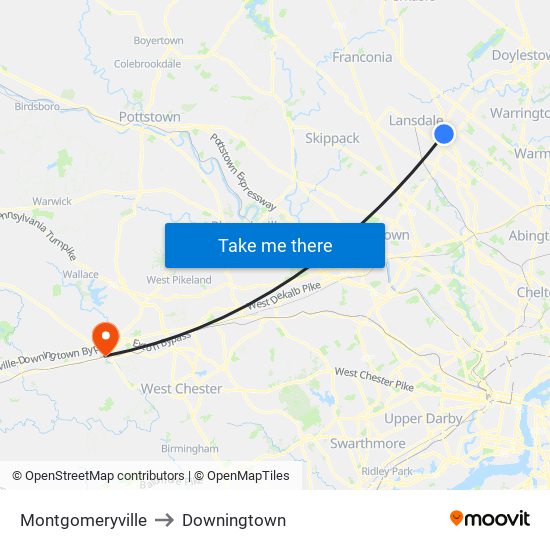 Montgomeryville to Downingtown map