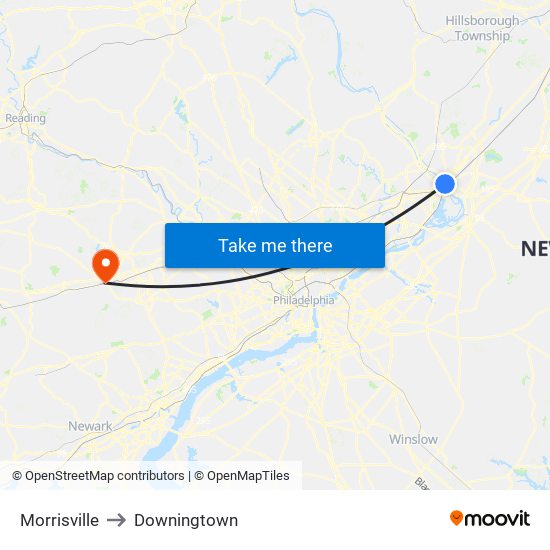 Morrisville to Downingtown map