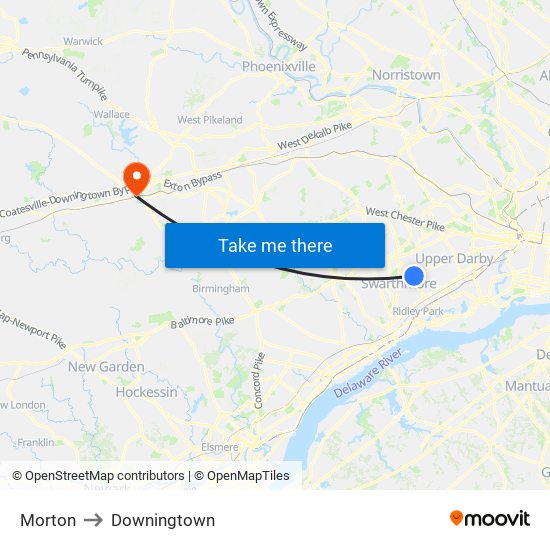 Morton to Downingtown map