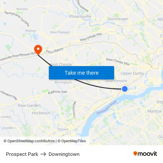 Prospect Park to Downingtown map