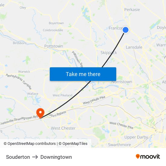 Souderton to Downingtown map