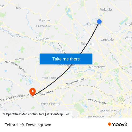 Telford to Downingtown map