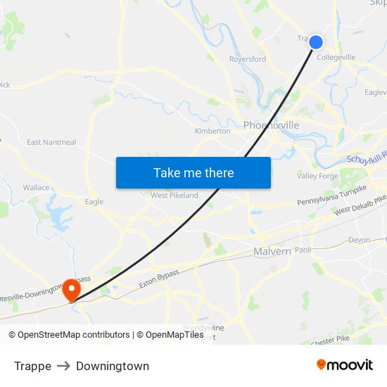 Trappe to Downingtown map