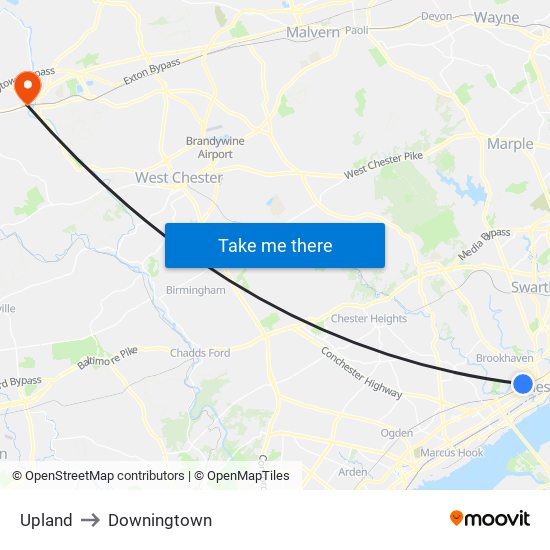 Upland to Downingtown map