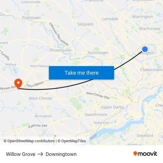 Willow Grove to Downingtown map