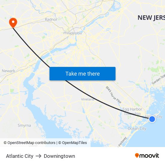 Atlantic City to Downingtown map