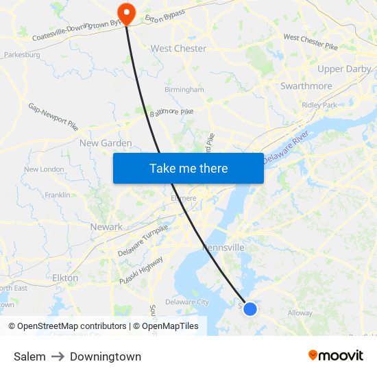 Salem to Downingtown map