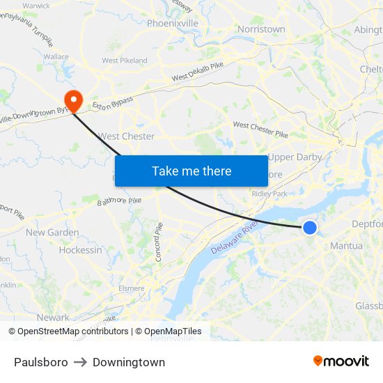 Paulsboro to Downingtown map