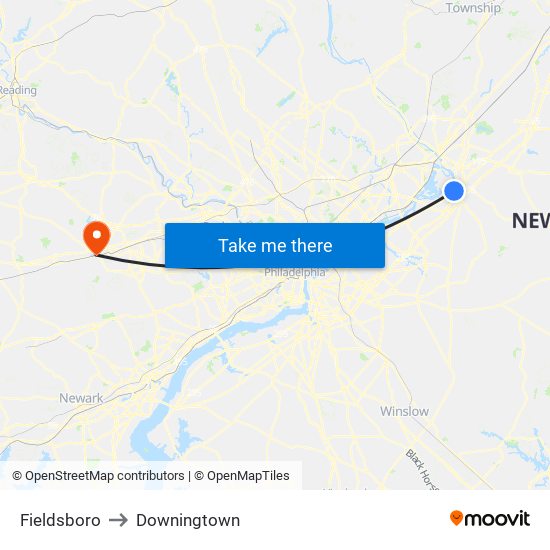 Fieldsboro to Downingtown map