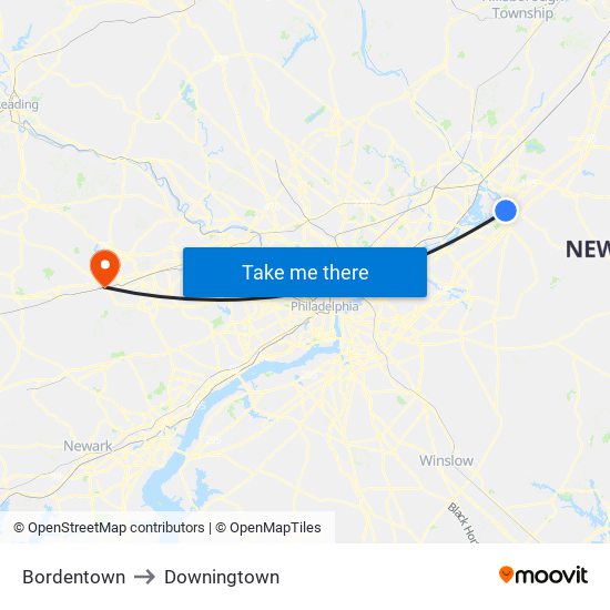 Bordentown to Downingtown map