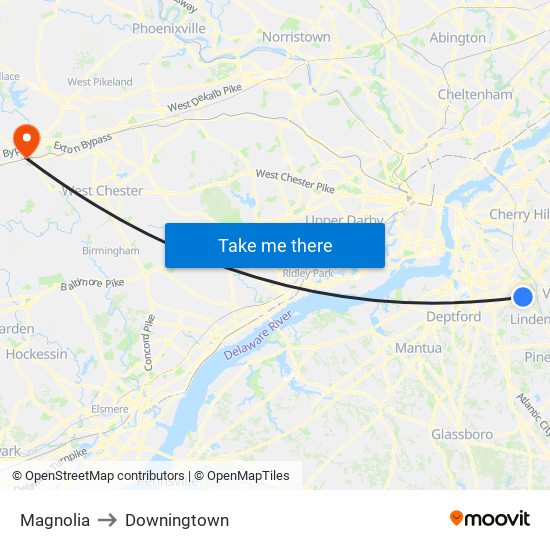 Magnolia to Downingtown map