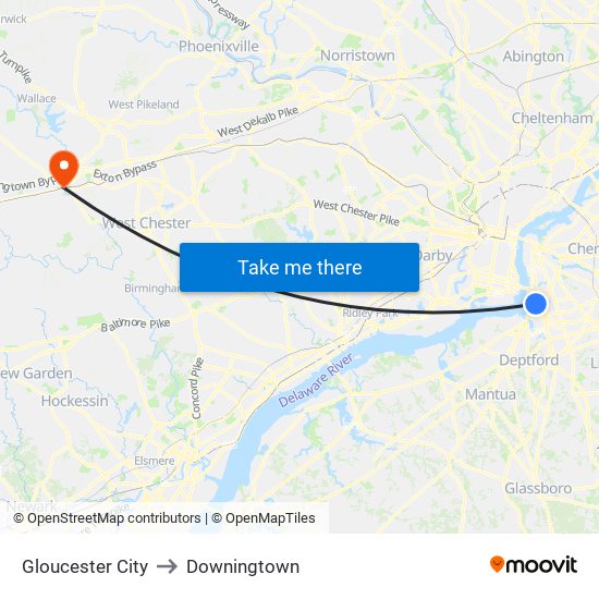 Gloucester City to Downingtown map