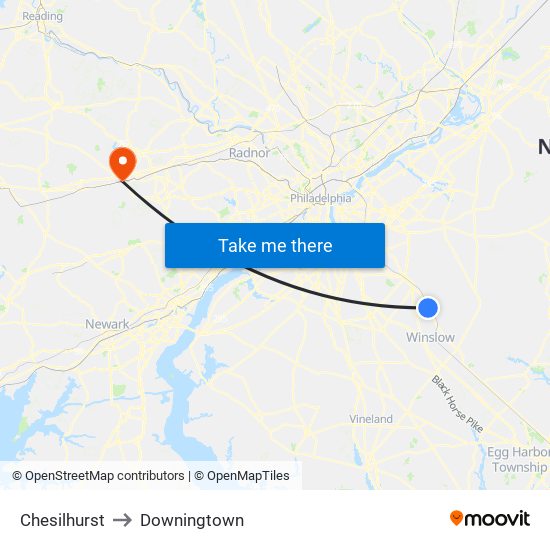 Chesilhurst to Downingtown map