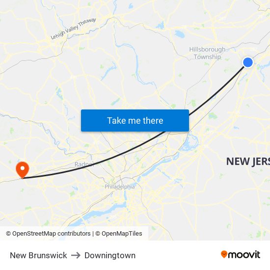 New Brunswick to Downingtown map