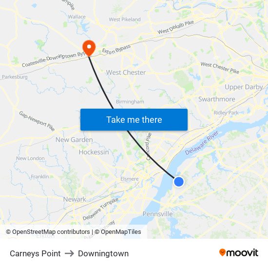 Carneys Point to Downingtown map