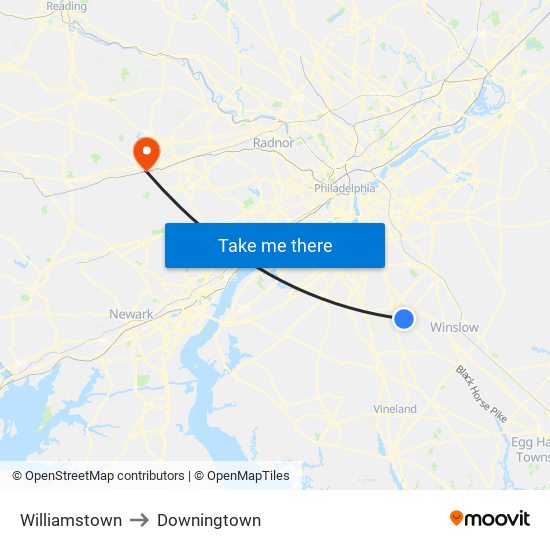 Williamstown to Downingtown map