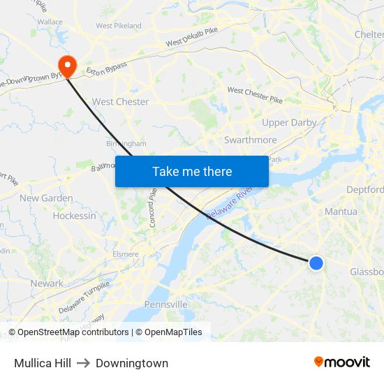 Mullica Hill to Downingtown map