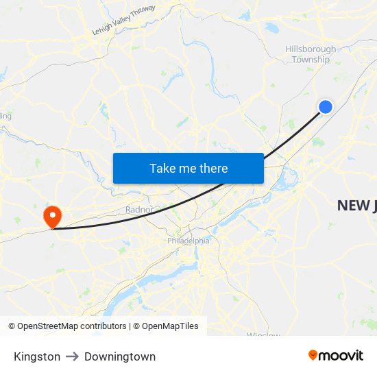 Kingston to Downingtown map