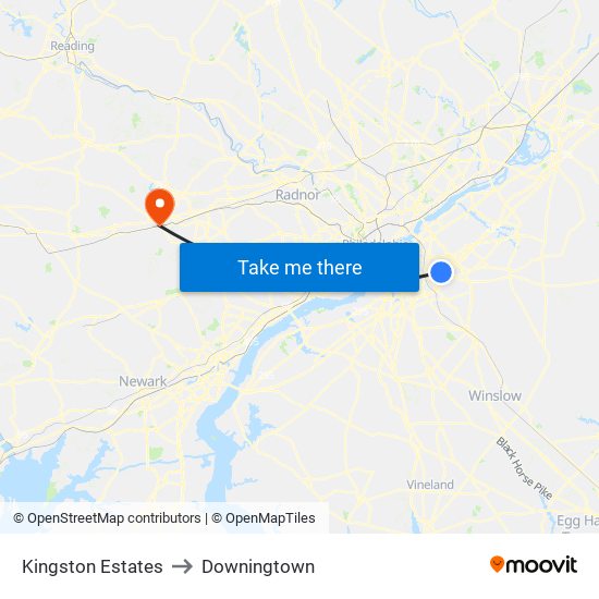 Kingston Estates to Downingtown map