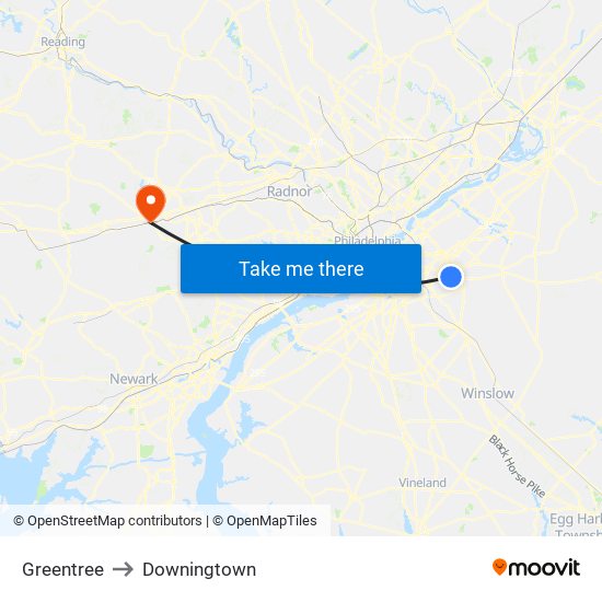 Greentree to Downingtown map
