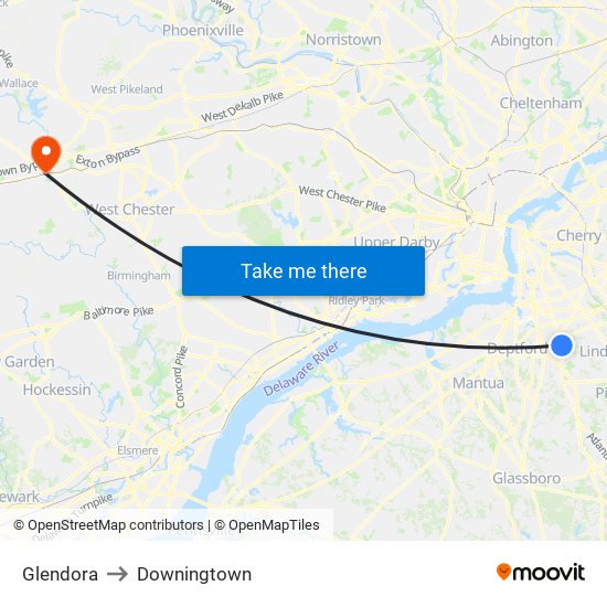 Glendora to Downingtown map