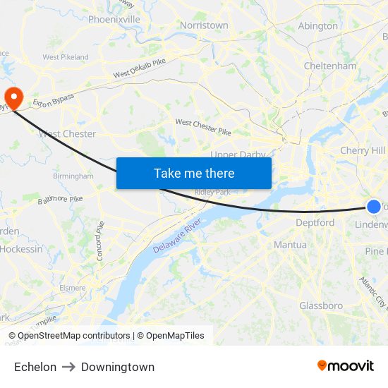 Echelon to Downingtown map