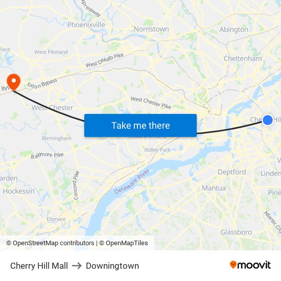 Cherry Hill Mall to Downingtown map