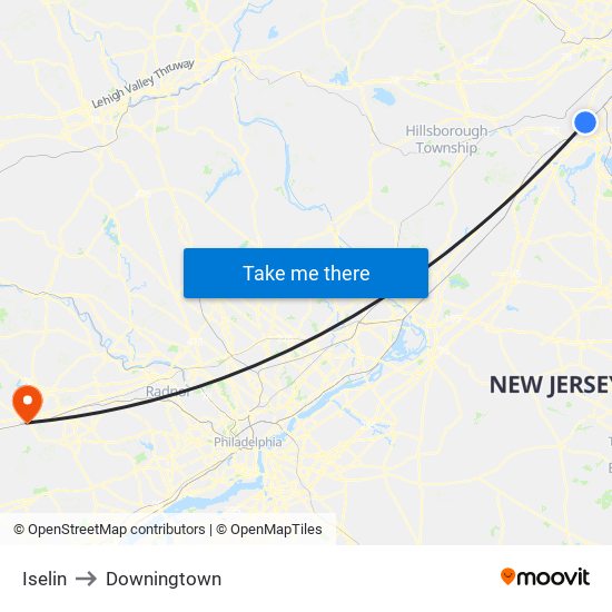 Iselin to Downingtown map