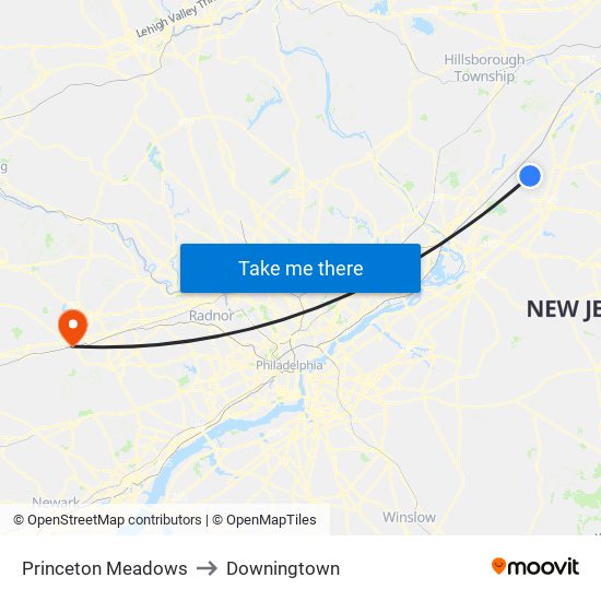 Princeton Meadows to Downingtown map