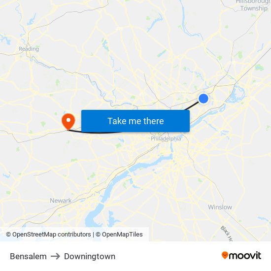 Bensalem to Downingtown map