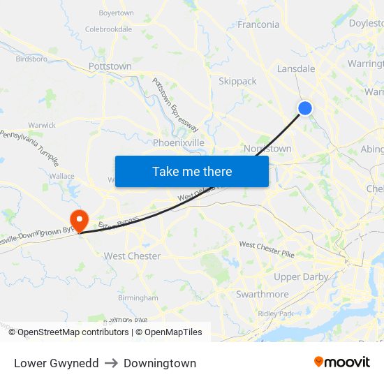 Lower Gwynedd to Downingtown map