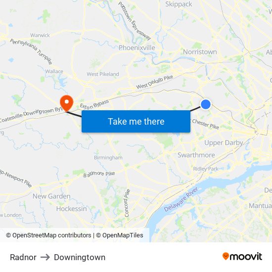 Radnor to Downingtown map