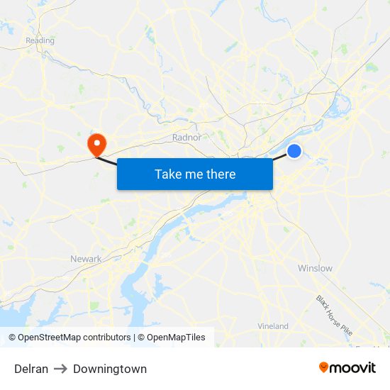 Delran to Downingtown map